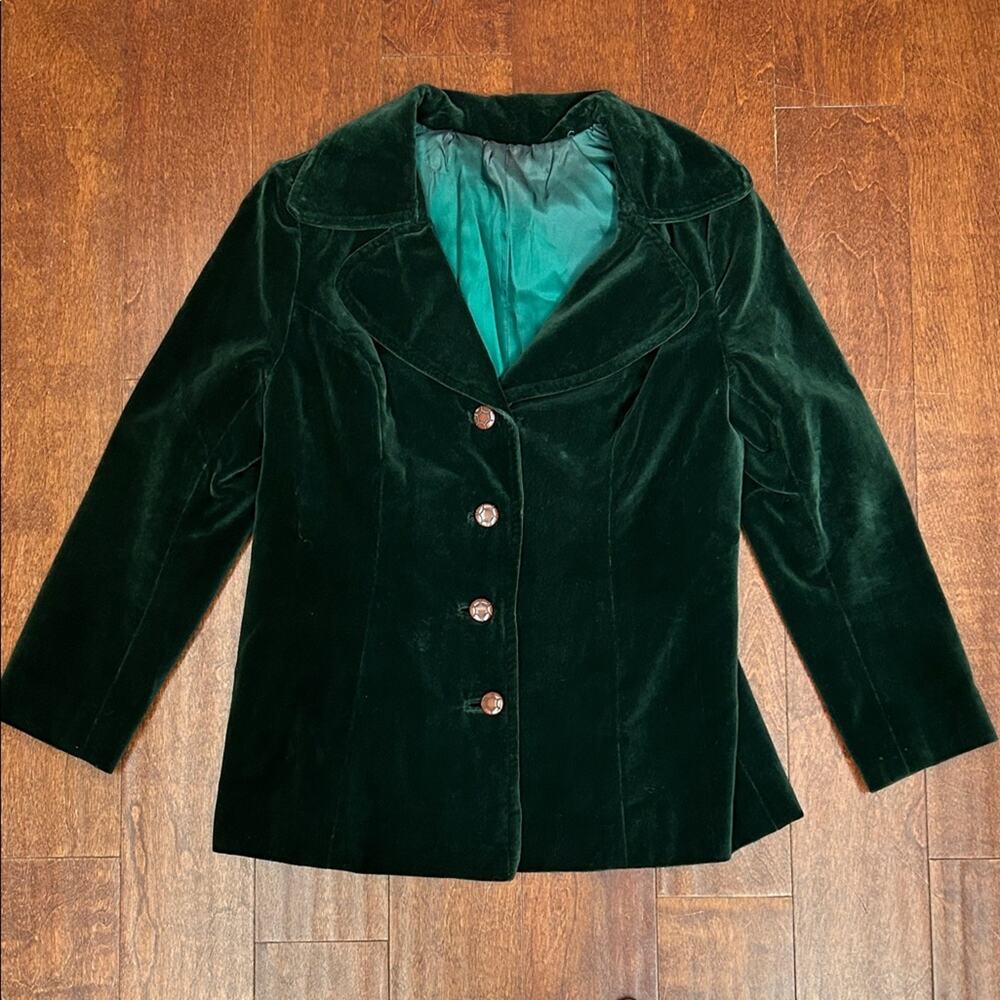 Vintage Velvet Women's Blazer in Deep Green, Size Large